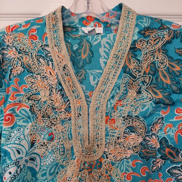 Charter Club Women's V-Neck Lace embroidered green cotton Tunic Top shirt MP - Picture 3 of 6